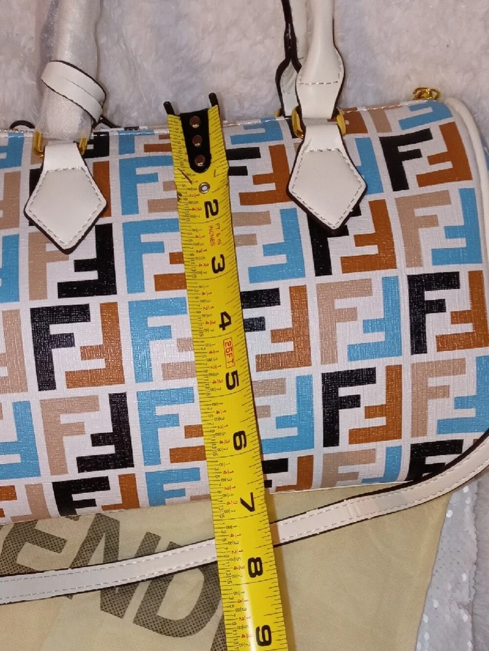 Fendi Multicolor FF Logo Speedy Satchel - White, Blue, Brown, Black